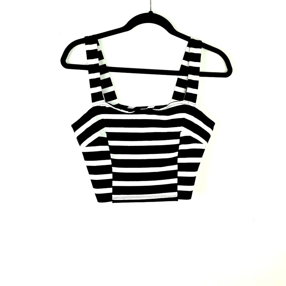 Express Black & White Medium Striped Crop Top